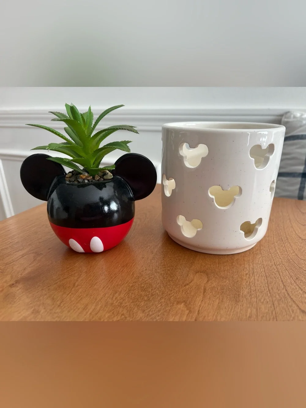 Disney Mickey Mouse Ceramic Succulent Pot and white Candle Holder